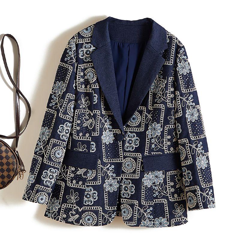 

Тяжелая Роскошная Китайская Брендовая Верхняя Одежда! Качественные Топ Товары ~ Качественный Женский Вышитый Пайетками Трехмерный С Длинным Рукавом Новый Костюм Blue 4XL