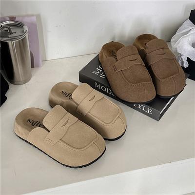 Foreign Trade Spring and Summer 2024 New British Style Flat Bottom Half Slippers Women's Lazy Shoes Versatile Bag Head Drag Women