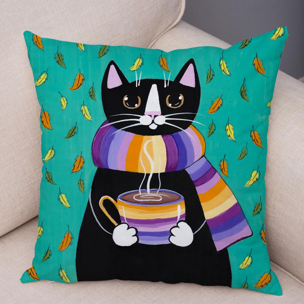 Bedroom Cute Funny Cartoon Coffee Cat Pillowcase Decoration Pet Animal Pillowcase Cushion Cover Sofa Home Car