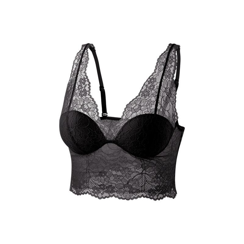 Monet Garden lace back silk underwear, mulberry silk without steel ring, breasts and bra inside M чёрный