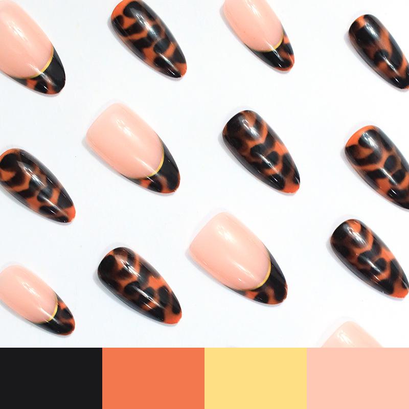 New manicure nail film European and American Spice Girls style leopard print smudge design French short almond nail wearing armor