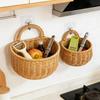 Handwoven Rattan Wall Hanging Basket - Wicker Storage Organizer for Kitchen, Bathroom & Home, Hanging Fruit Basket with Handle