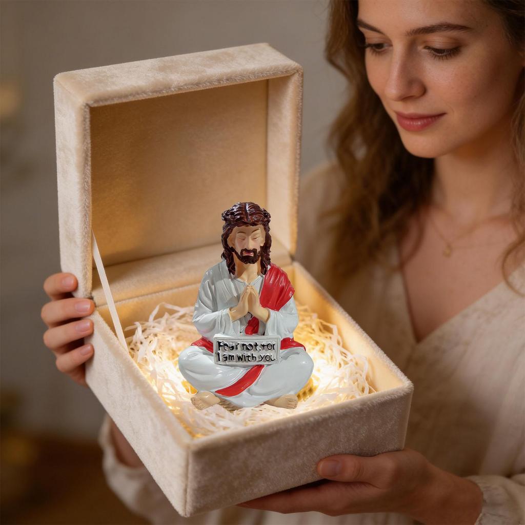 Spiritual Sculpture Jesus Resin Figurine Sitting Pose I Am with You Always Sign Jesus Christ Statue Desk Companion Home Decor