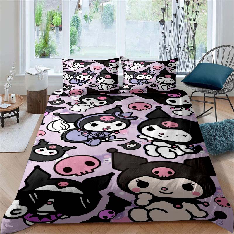 

New Kuromi-themed Three-piece Bedding Set, Including Duvet Cover and Pillowcases, But Without Filling. A Great Holiday Gift. 135x200cm