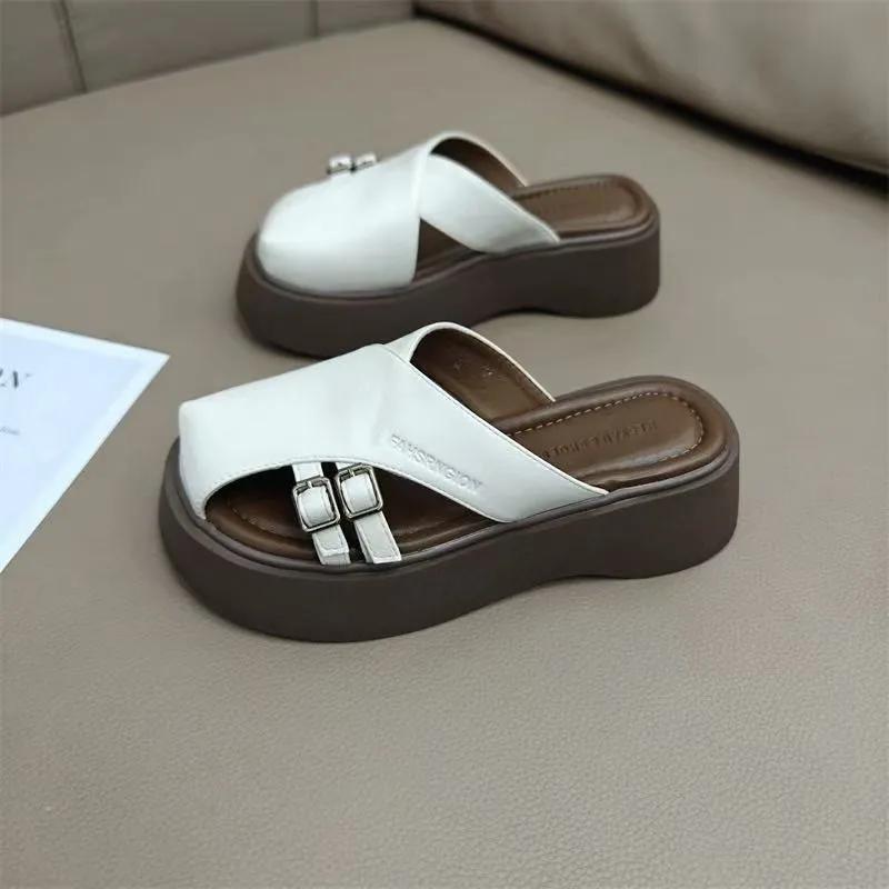Fashion Summer Korean Baotou Half Slipper Female 2025 Temperament Non-slip Shoes Round Head To Wear All Matching Slippers