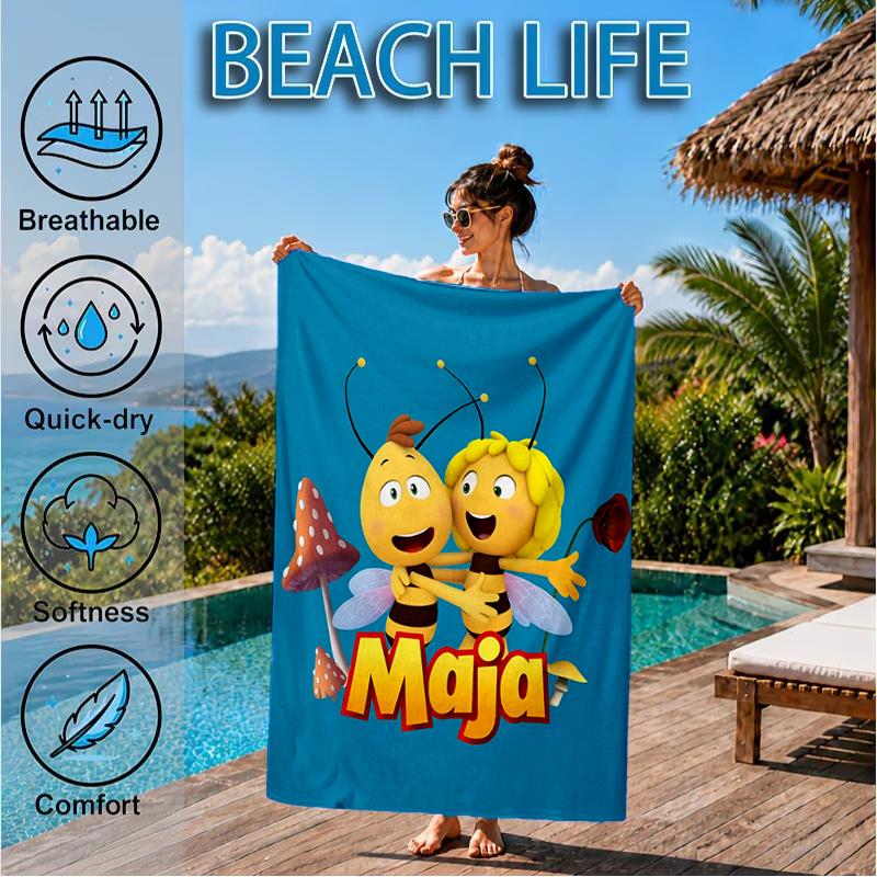 Bee Adventure Maya Beach Towel, Super Soft Microfiber, Perfect Gift for Her/Him, Birthday, for Pool, Beach, Travel, Decor Beach Party