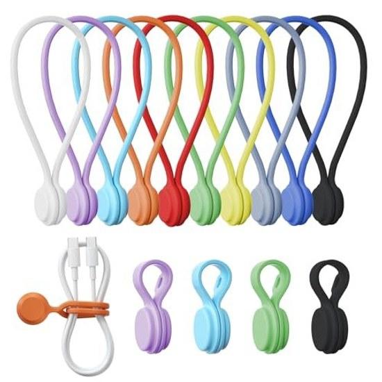 Reusable silicone magnet cable ties 2 size set (7.5cm 4 pieces + 19.5cm pieces) total 8 multi-color binding organizing bookmarking refrigerator use.