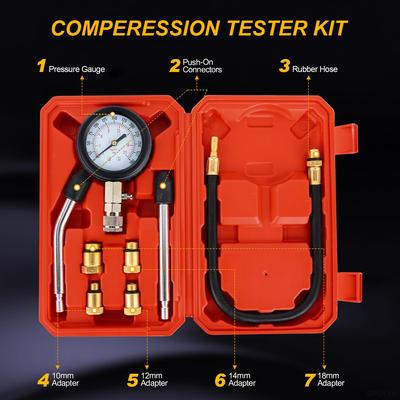 0-300 PSI Petrol Gas Engine Cylinder Pressure Gauge Automotive Tool for Motorcycle Car Truck Compression Tester Kit