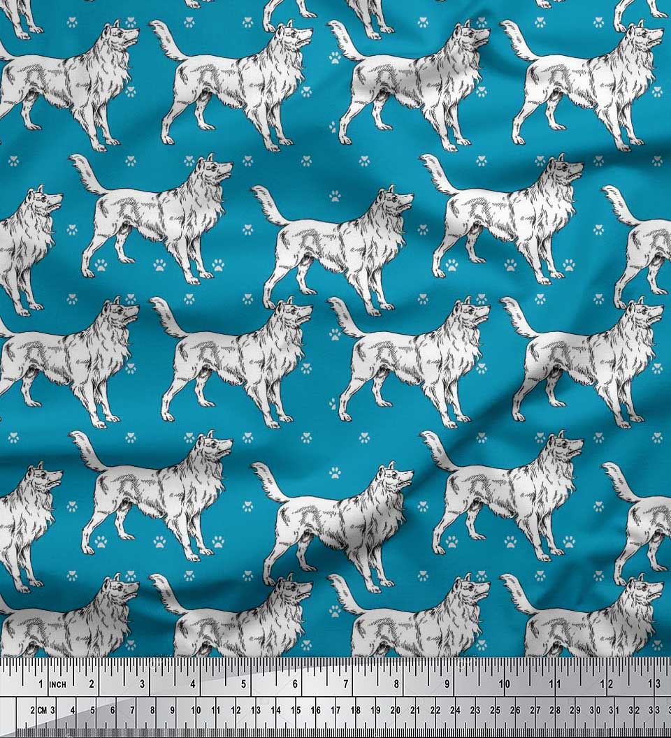 

Японська креп-сатин Soimoi Тканина з принтом лап і собак коллі 1 метр 42 дюйма 42 Inch Wide - Poly Crepe синій