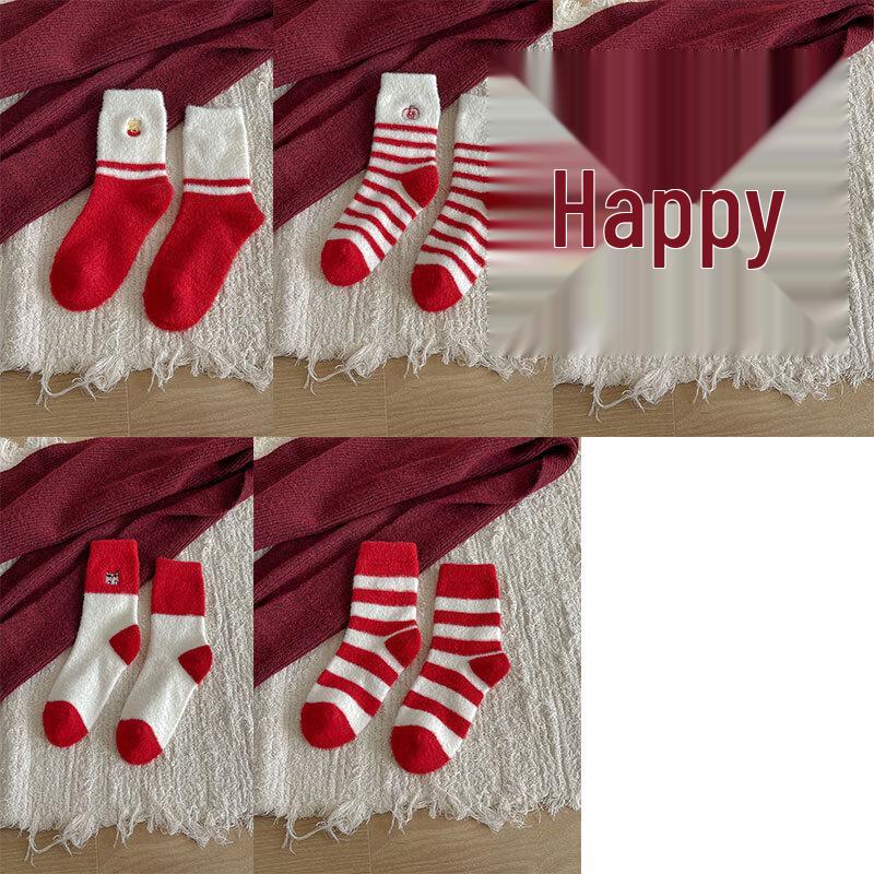 Thickened Red Striped Sleep Socks, 3 Pairs