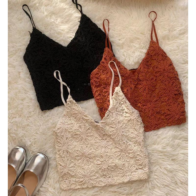 

Za * Yuan Single Fried Beauty ~ Lace Hollow-out Short Slim-Fitting Suspenders Vest Single Wear Bottoming Can Be Black S