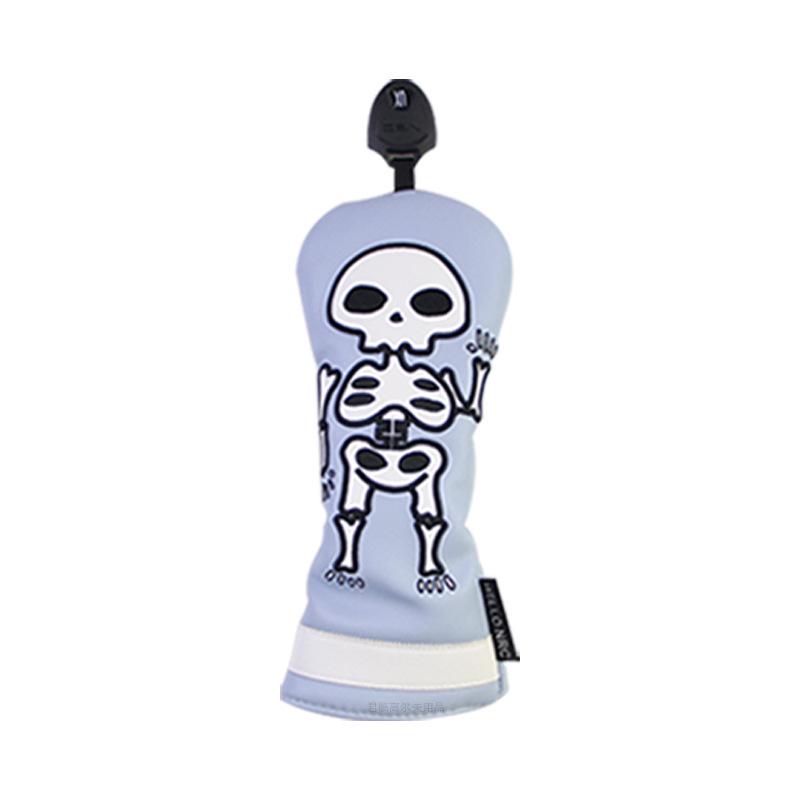 Skull Embroidered Golf Wood Headcover with Rotating Number Tag (1/3/5/UT)