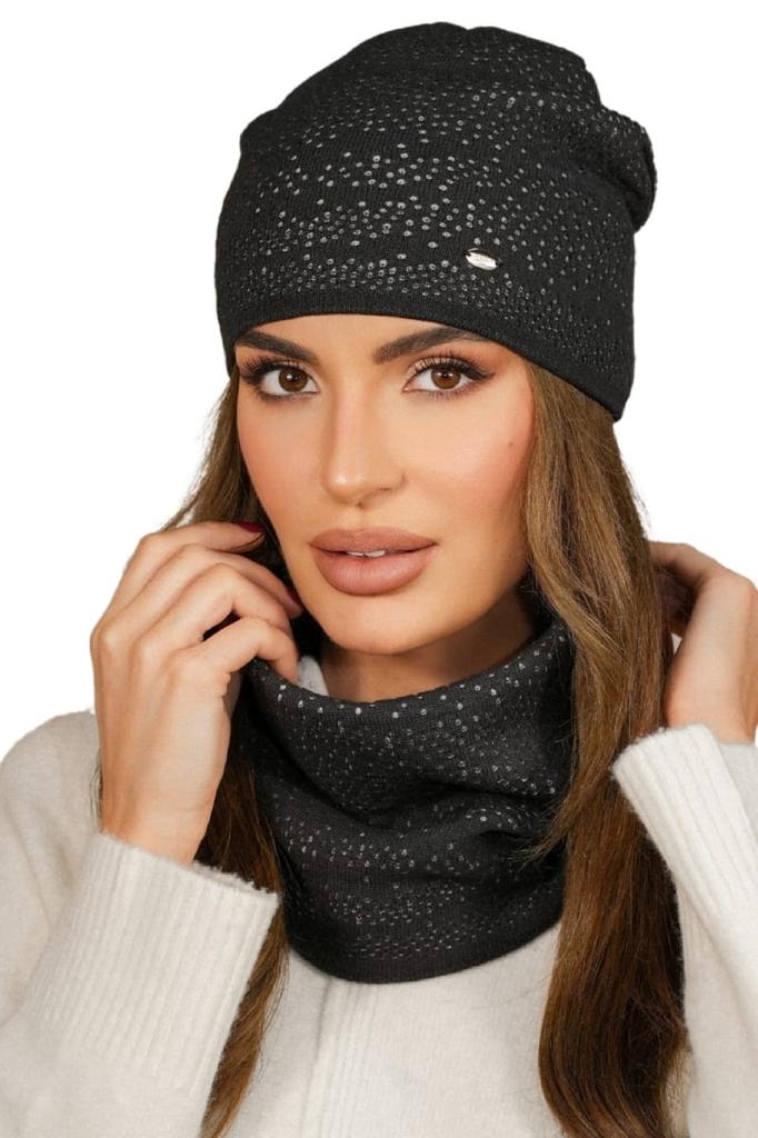 Winter Set Hat with Snood Color Graphite Kamea-Narcissus