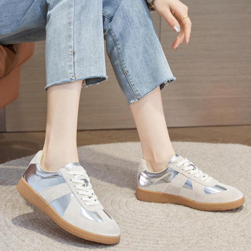 Spring Autumn Fashion Sneakers Women Genuine Leather Shoes Flat Casual Brand Ladies Shoes Gold Silver Beige