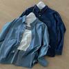 Korean Retro Denim Shirt Jacket for Women - Spring/Autumn Loose Casual Cardigan with Long Sleeves and Lapel Collar.