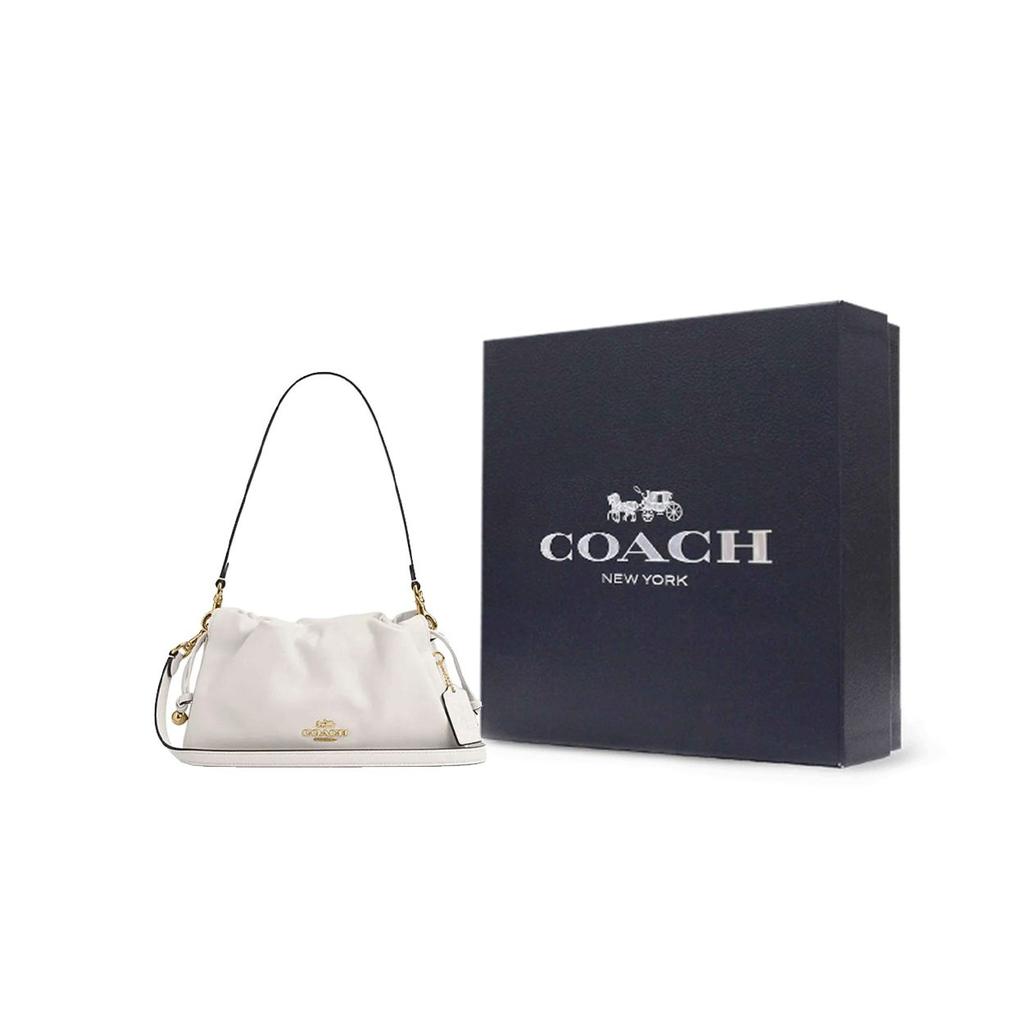 Coach Faye 26 Logo Kordelzug Magnetverschluss Leder Wolken Tasche Damen Handtaschen Kreideweiß CV529-IMCHK
