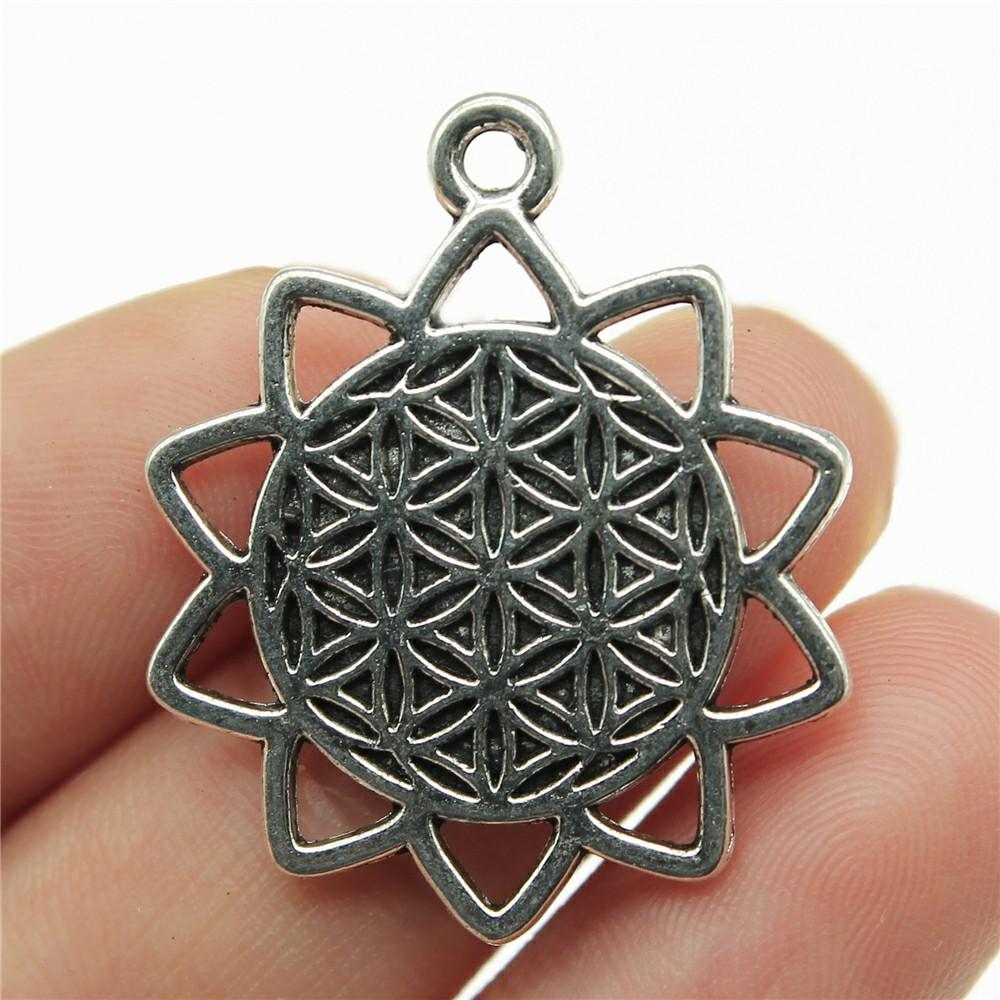 10pcs The Flower Of Life The Seed Of Life Charms Tibetan Silver Color Pendants Antique Jewelry Making DIY Handmade Craft