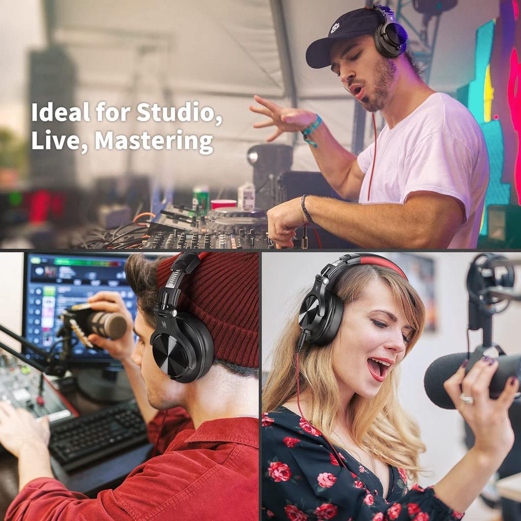 OneOdio A71 Wired Headphones High-Resolution Monitor DJ Closed-Back Dual-Port Red with In-Line Microphone for Gaming Music Recording Phone Calls