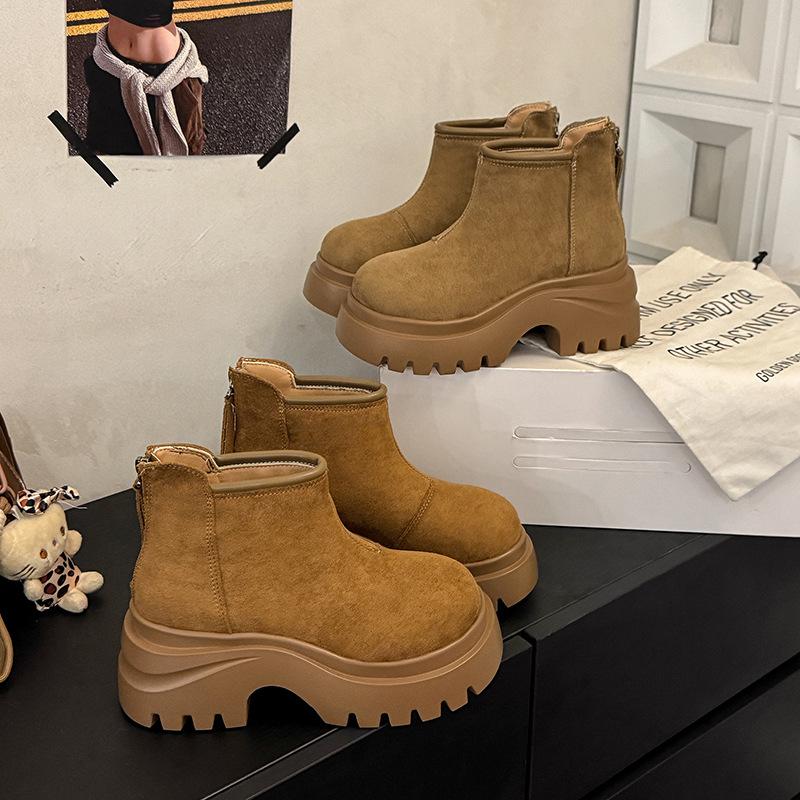 European Station Martin Boots Women's 2025 Autumn New Casual Retro Thick-soled Big Head Short Boots Short Locomotive Rhubarb Boots