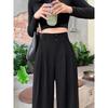 Womens High-Waisted Wide-Leg Straight Trousers Comfortable Office Casual Pants With Slight Stretch