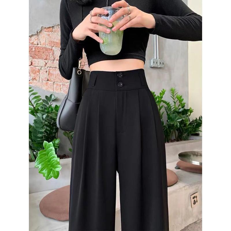 Womens High-Waisted Wide-Leg Straight Trousers Comfortable Office Casual Pants With Slight Stretch