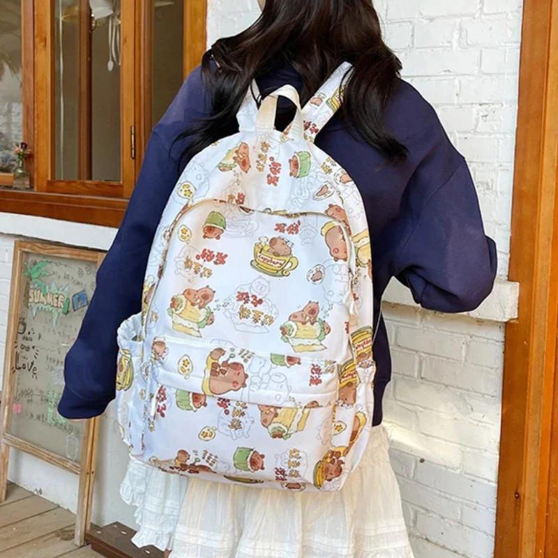 Kawaii Cartoon Capybara Backpack Funny Large Capacity Capybara School Bag Student Laptop Bag School Backpack for College Student