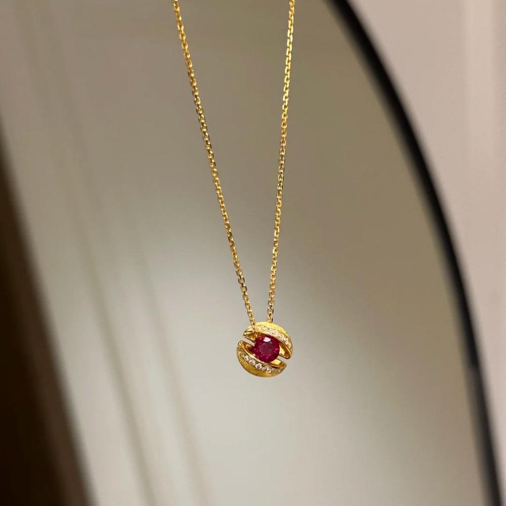 Elegant Suspended Ruby Necklace Women Premium Red Corundum Pendant Fashionable Planet Design