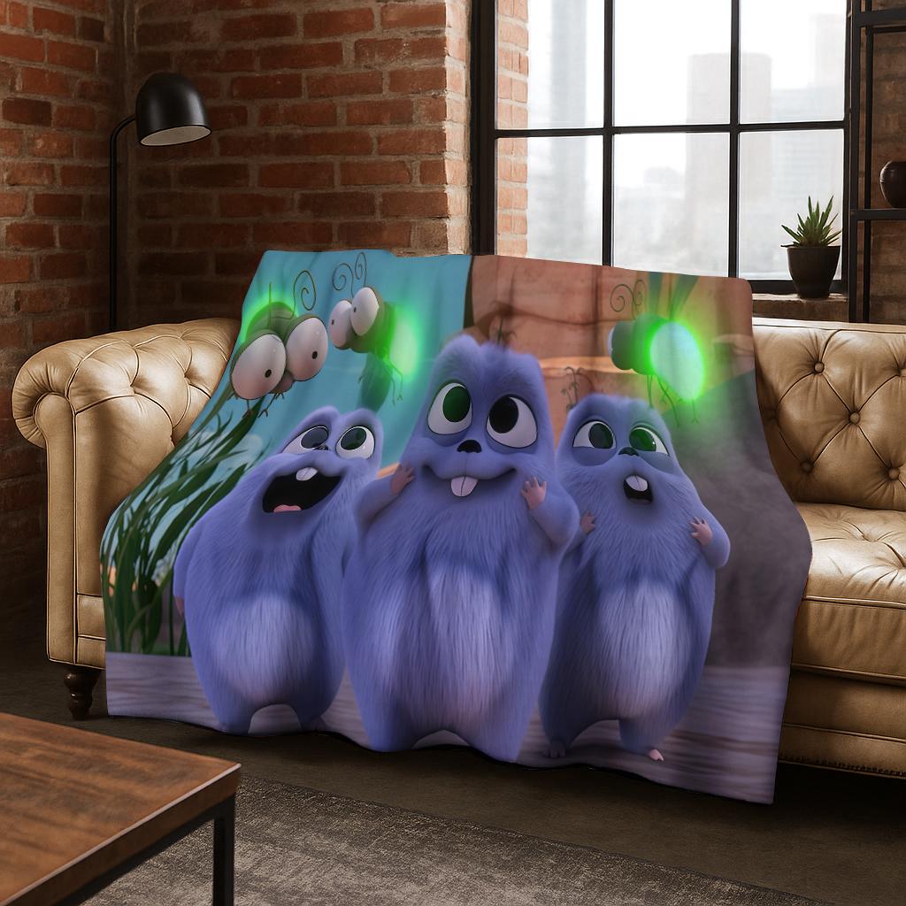 Funny Grizzy and The Lemmings Cartooon Flannel Blanket,Cozy Soft Throw Blanket for Home Bedroom Bed Sofa Picnic Cover Kid Gift