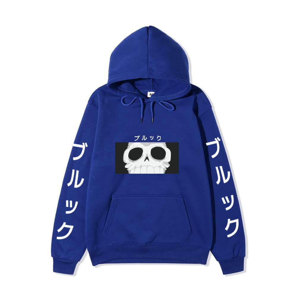 One Piece Blackbeard Hoodie, Skull Print Long Sleeve Pullover Hooded Sweatshirt Anime Streetwear With Sleeve Japanese Letter Print