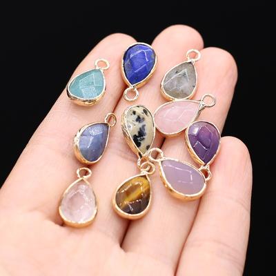 5Pcs 18x10mm Teardrop Pendant Natural Amethyst Lapis Lazuli TIGER'S Eye Quartz Charms for Jewelry Making DIY Necklace Earrings 5pcs