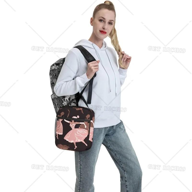 Ballerinas Dancing on A Pink Lunch Bag Women Lunch Box for Men Portable Cooler Tote Bag for Work Picnic Trave