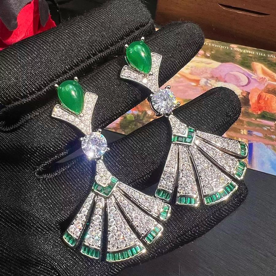 Medieval Vintage Vintage Earrings New Chinese Fan Zircon Fan Earrings Elegant Temperament Stud Earrings Women