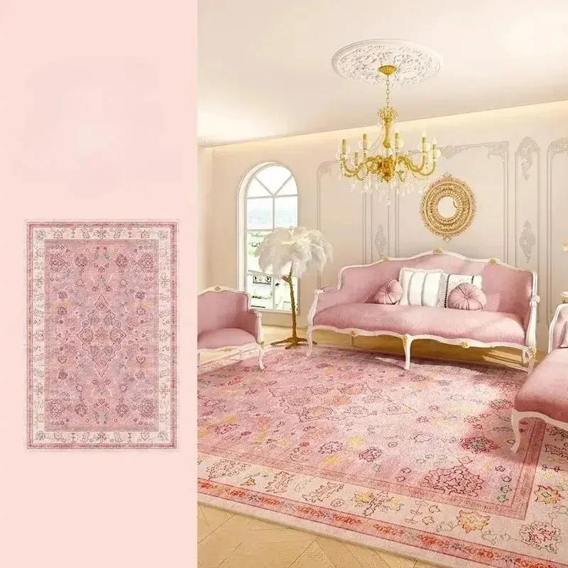 VIKAMA Weicher rutschfester Teppich, Rosa Persischer Vintage-Teppich Geeignet für Schlafzimmer-Bodenmatten, Dekorativer Teppich Ideal für Kinderzimmer