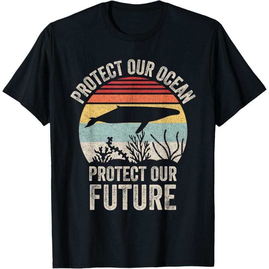 Vintage Protect Our Ocean Protect Our Future Whale Ocean T-Shirt S