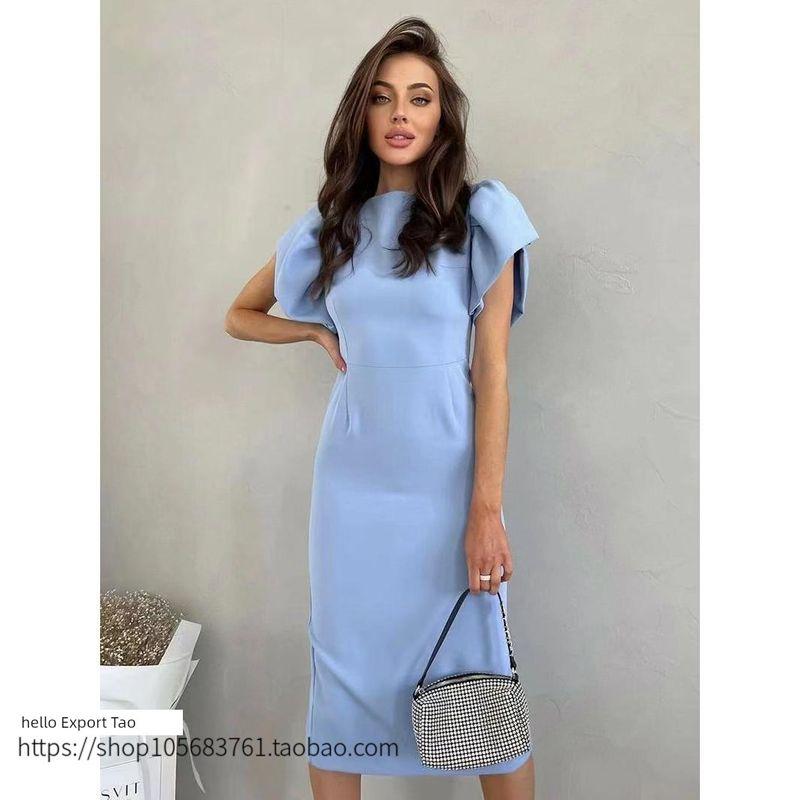 Fashion Style Summer Elegant Ruffle Sleeve Slit Sheath Dress Split Ruffle Sleeve Dress