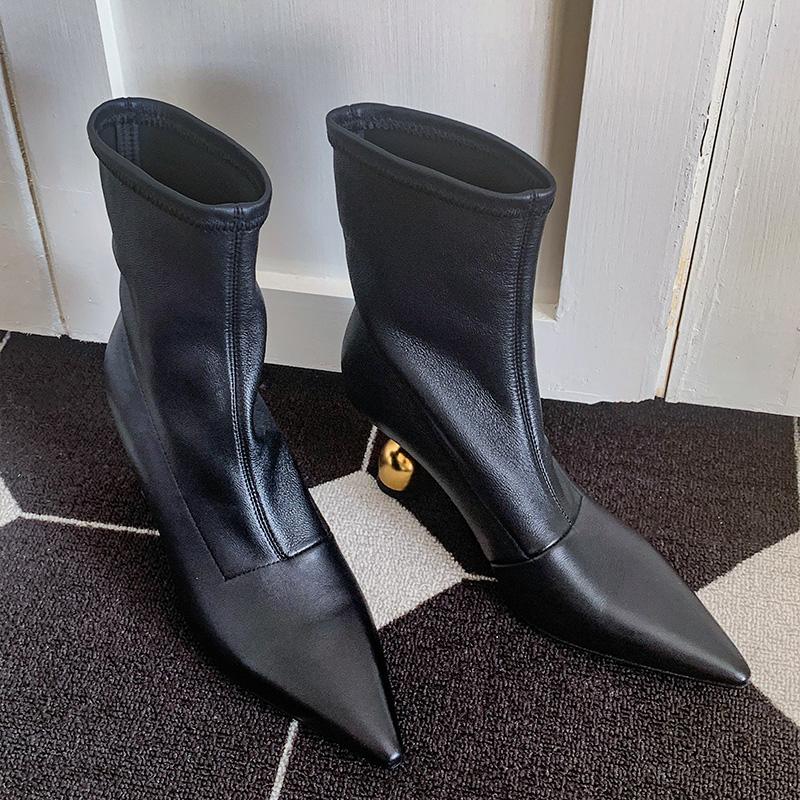 Aphixta Woman Ankle Boots Strange Style Heel Black Modern Boot Pointed Toe 6.5cm High Heels Soft Leather Woman 2025 Trend Shoes