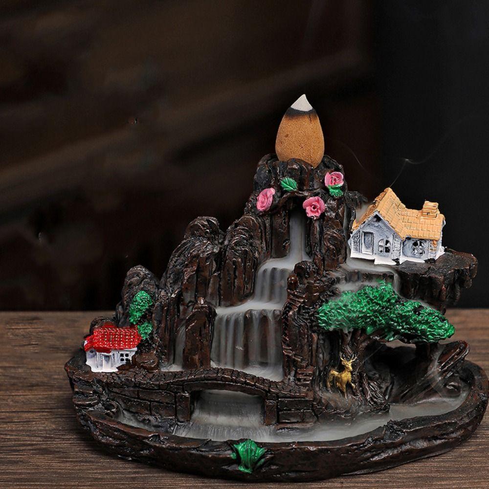 

Курильница из смолы в стиле ретро с обратным потоком, водопад, дым, фея, горный держатель для благовоний, ремесленная курильница