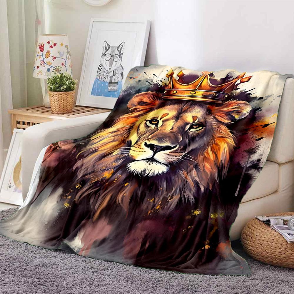 1pc Lion King Print Blanket   Lightweight Flannel Throw Blanket For Sofa, Bed, Living Room, Office, Outdoor Travel, Camping