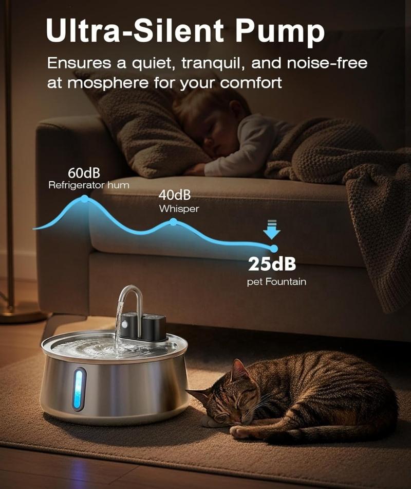 Cordless Rechargeable Pet Drinking Fountain 4L Stainless Steel Automatic Water Bowl Dispenser for Cat Dog Home
