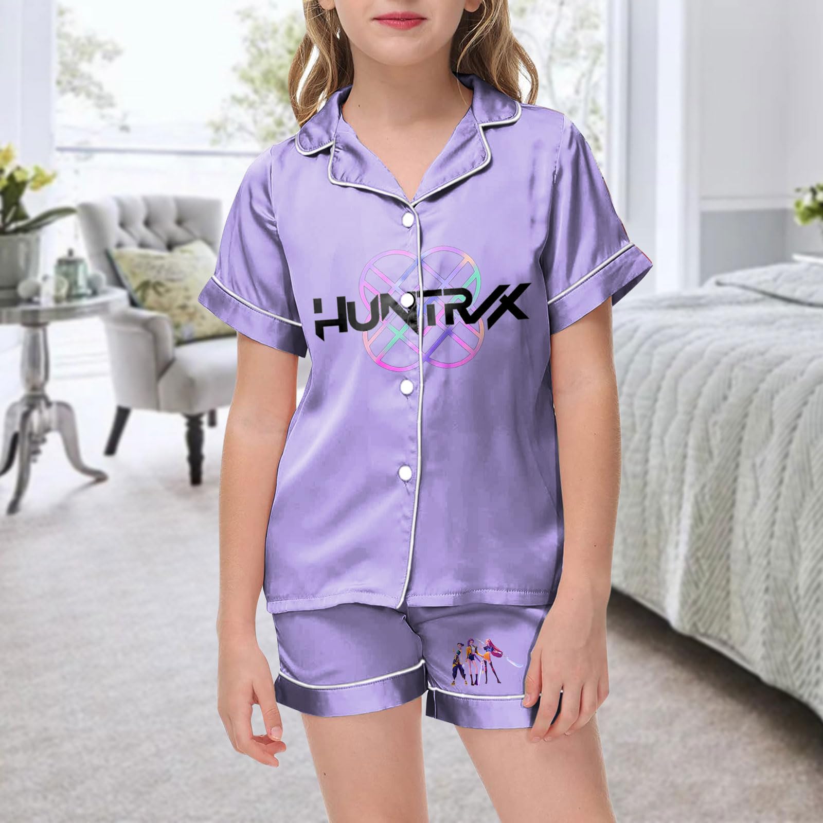 

Детская домашняя одежда Пижамный комплект Топ с коротким рукавом Шорты Комплект из двух предметов Верхняя одежда Игровой кардиган Одежда 160 фиолетовый