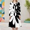 Women Plus Size Two Piece Dress Set Round Neck Long Sleeve Cardigan Sleeveless Dress Black White Floral Printed