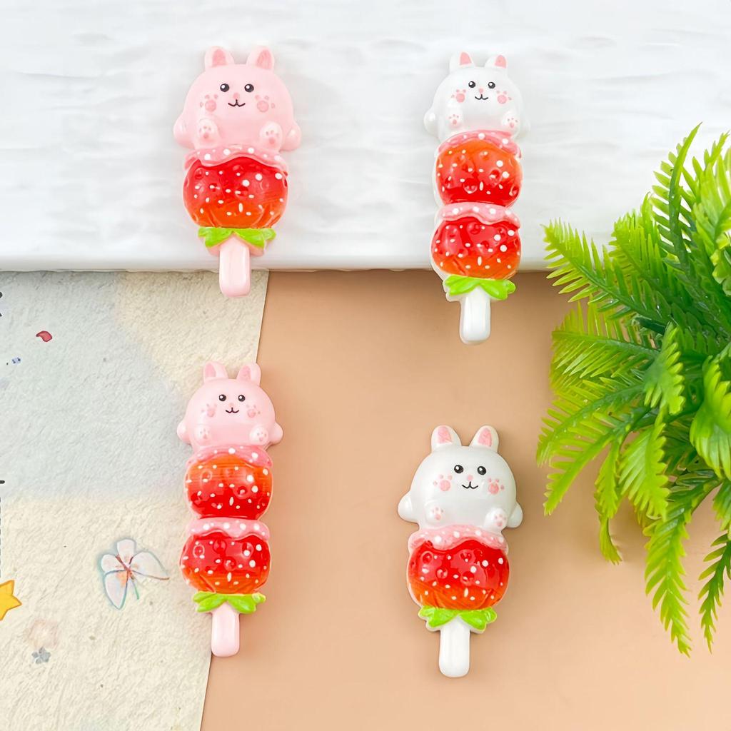 Cartoon Strawberry Rabbit Resin Accessories for DIY Crafts: Hair Clip, Keychain, Magnet, Luggage Tag, Phone Case.