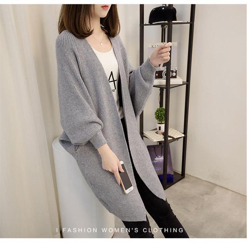 

Весенне-осенний женский вязаный кардиган средней длины, свободный, с V-образным вырезом сверху S серый