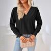 Women's Casual Fashion Colour V-Neck T-Shirt Button Decoration Loose Top