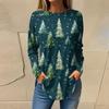 Tee Shirts For Women Casual Round Neck Long Sleeve Shirts Christmas Printing Top Pullover