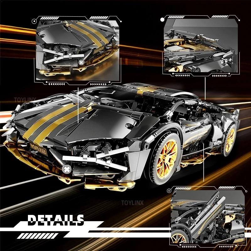 Jucării Blocuri de Construcție Mașină Sportivă Technic 1:14 Auriu Negru Set de Construcții MOC Model Mașină de Curse Super Mașini ca Cadouri de Ziua de Naștere pentru Băieți și Adulți