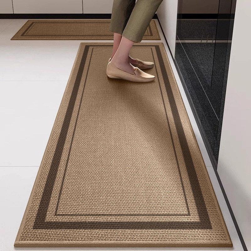 Simple Style Imitation Linen Water-absorbent Anti-slip Kitchen Mat Set High-end Long Decorative Floor Mat