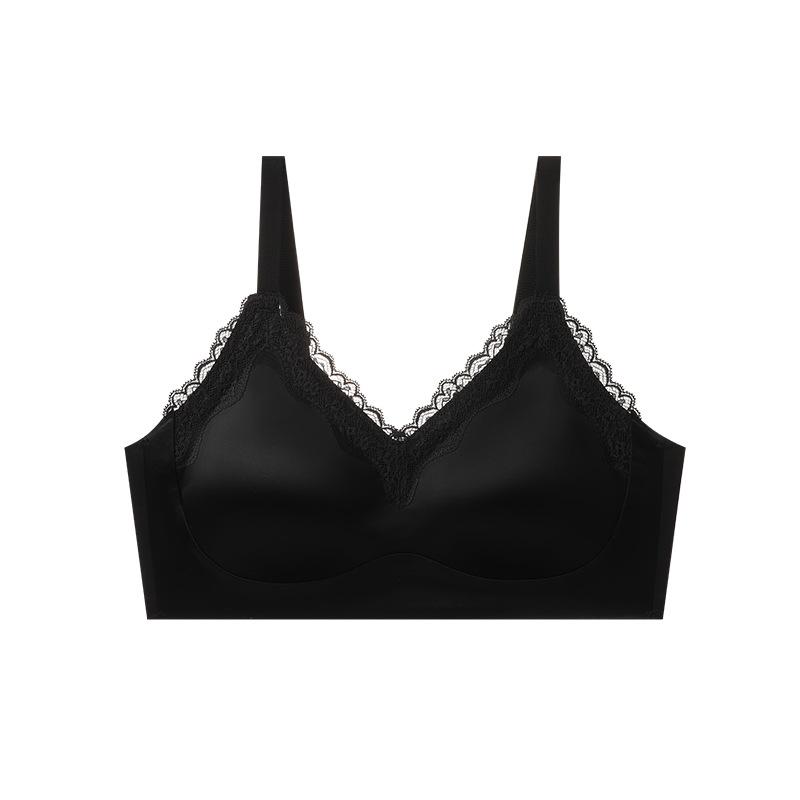 French light luxury seamless interlayer lift bra soft lace gilt satin sexy and comfortable