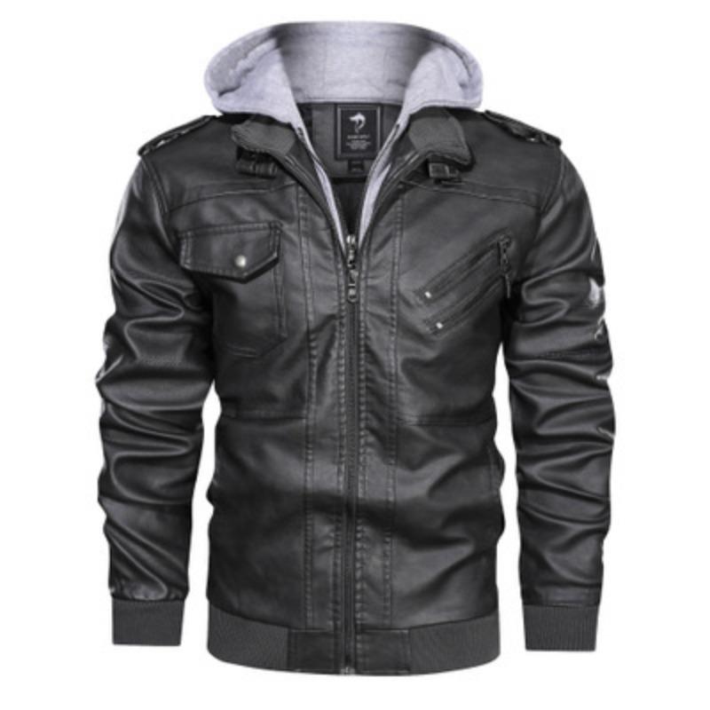 Leather Jacket Men's Slim Fit Zipper PU Jacket Autumn Men's Leather Jacket Coat Black