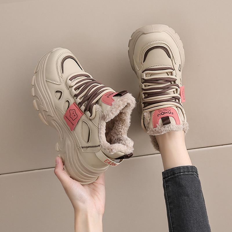 Small Size Platform Dad Shoes, Winter New Velvet Two Cotton Shoes, High-top Sneakers